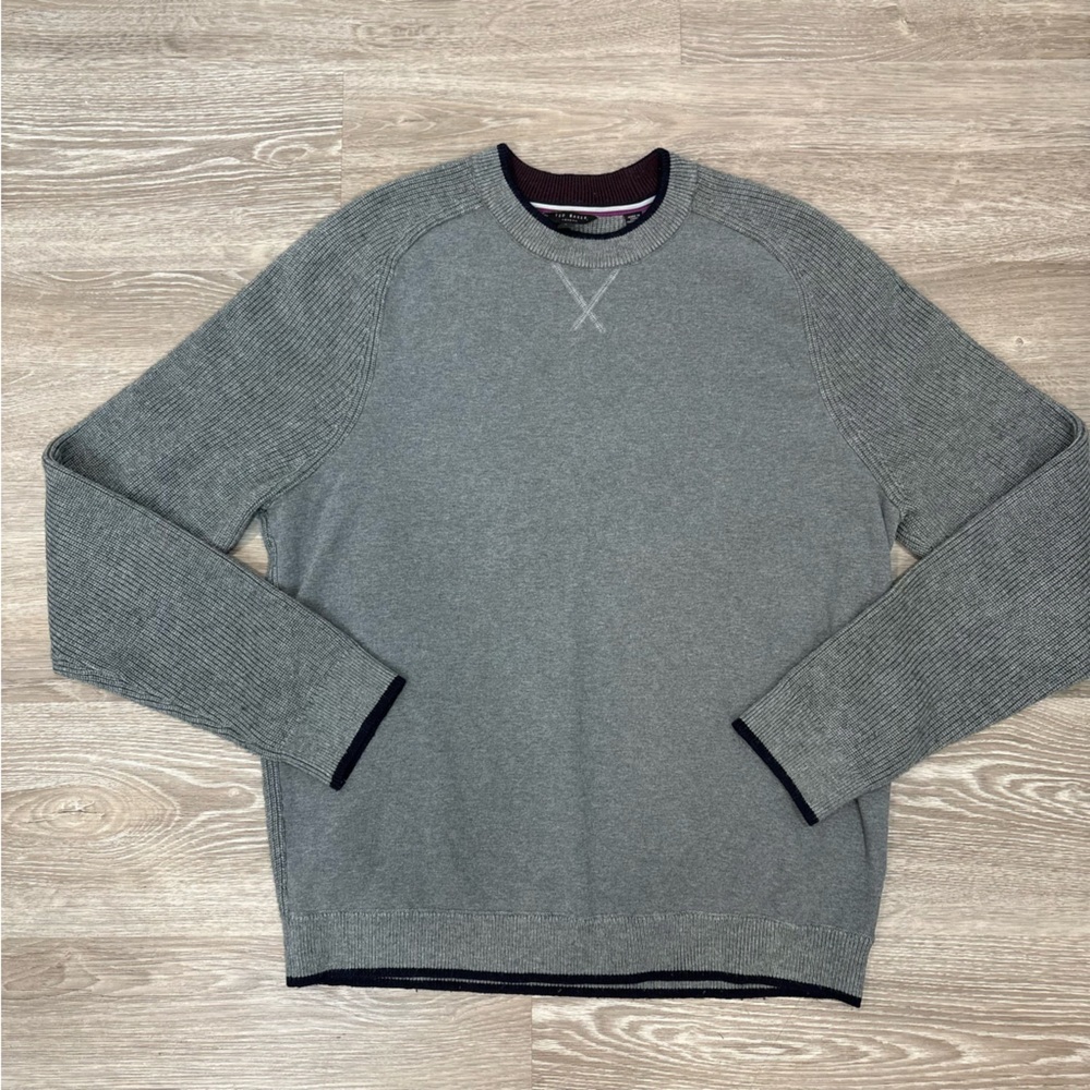 TED BAKER Wool Mens Waffle knit Classic Fit Sweater Sweatshirt Crewneck sz 4